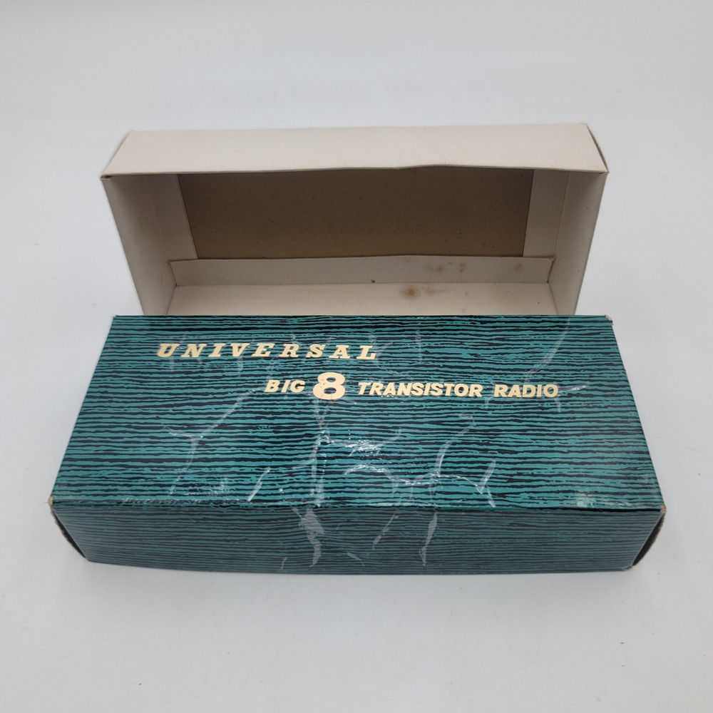 VTG Universal Big 8 Transistor Radio Original BOX ONLY Teal Gold Hong Kong